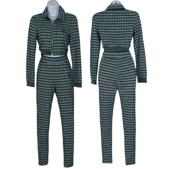 Shane Justin Runway Class Act Set S Green Tweed Legging Crop Jacket Streetwear - Picture 1 of 12